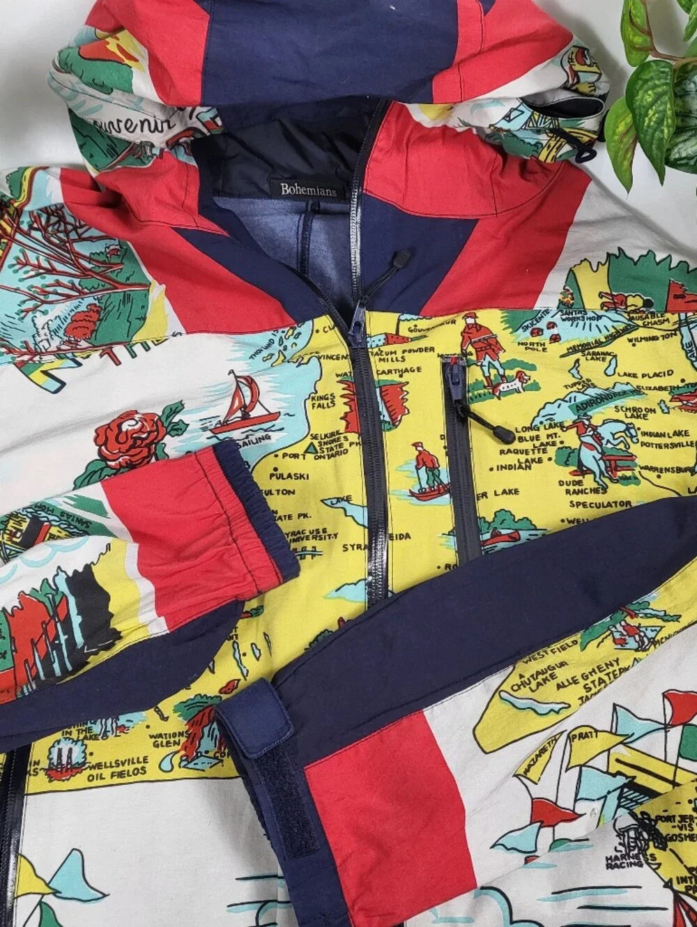 Bohemians Hooded Windbreaker w/ New York Map Vinyl Raincoat Collectable XL